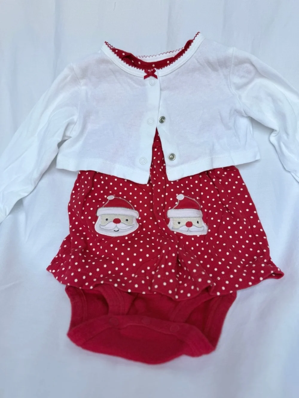 Carter's Red & White Santa Polka-Dot Baby Dress One-Piece with Cardigan